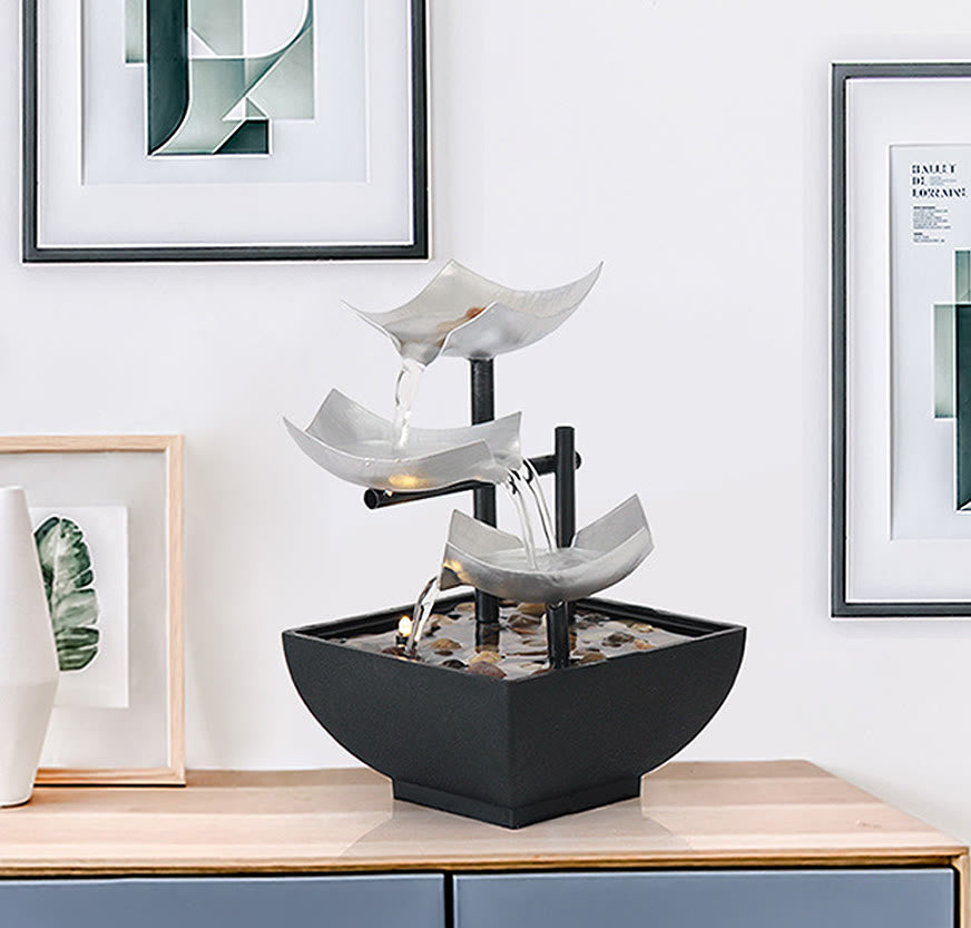 Fontaine cascade Lotus à trois niveaux | Décoration de table zen