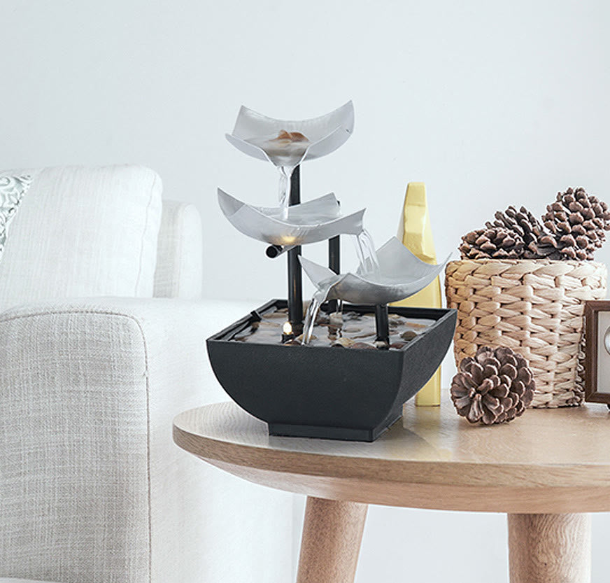Fontaine cascade Lotus à trois niveaux | Décoration de table zen