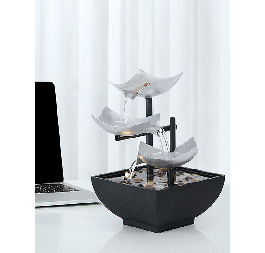Fontaine cascade Lotus à trois niveaux | Décoration de table zen