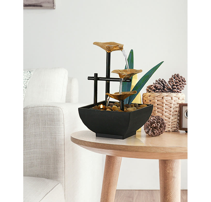 Fontaine cascade Lotus à trois niveaux | Décoration de table zen