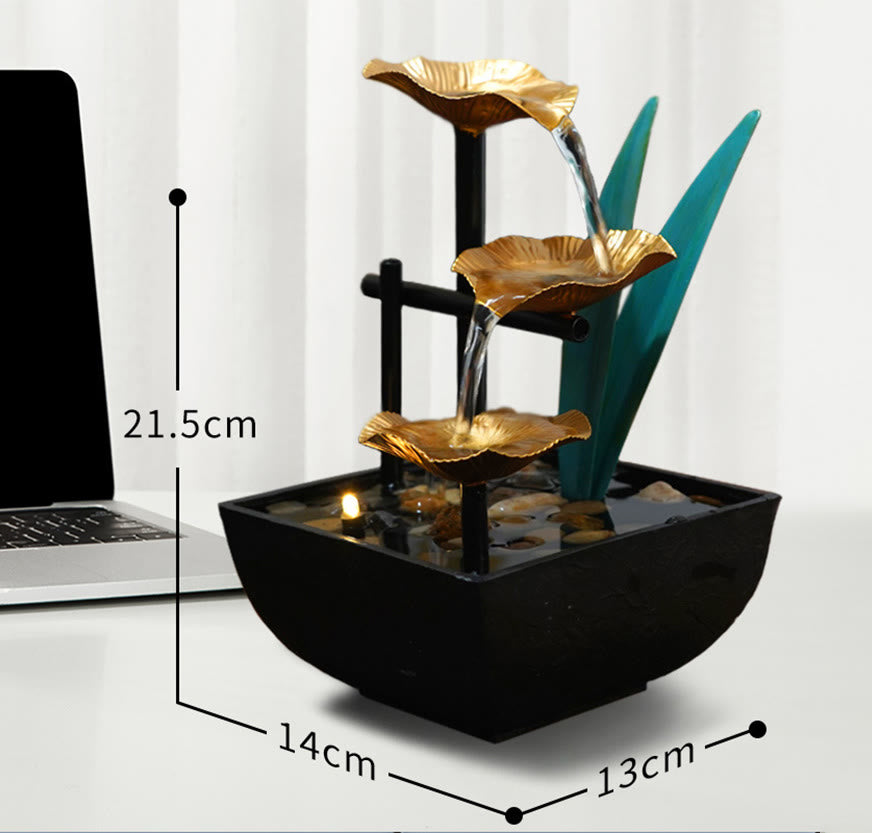 Fontaine cascade Lotus à trois niveaux | Décoration de table zen
