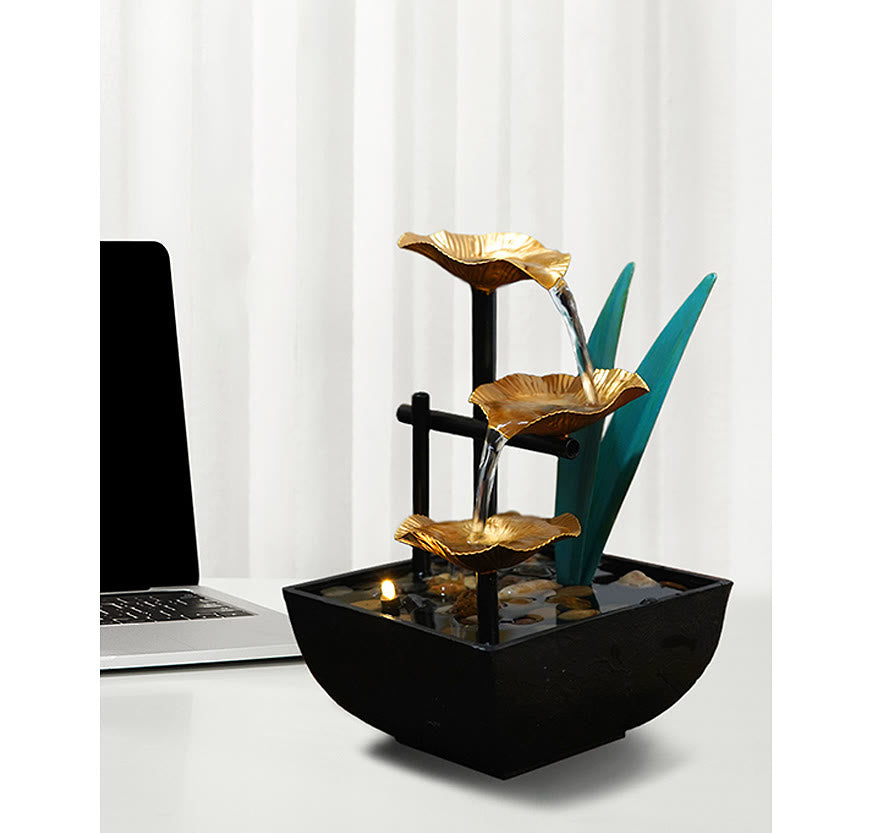 Fontaine cascade Lotus à trois niveaux | Décoration de table zen
