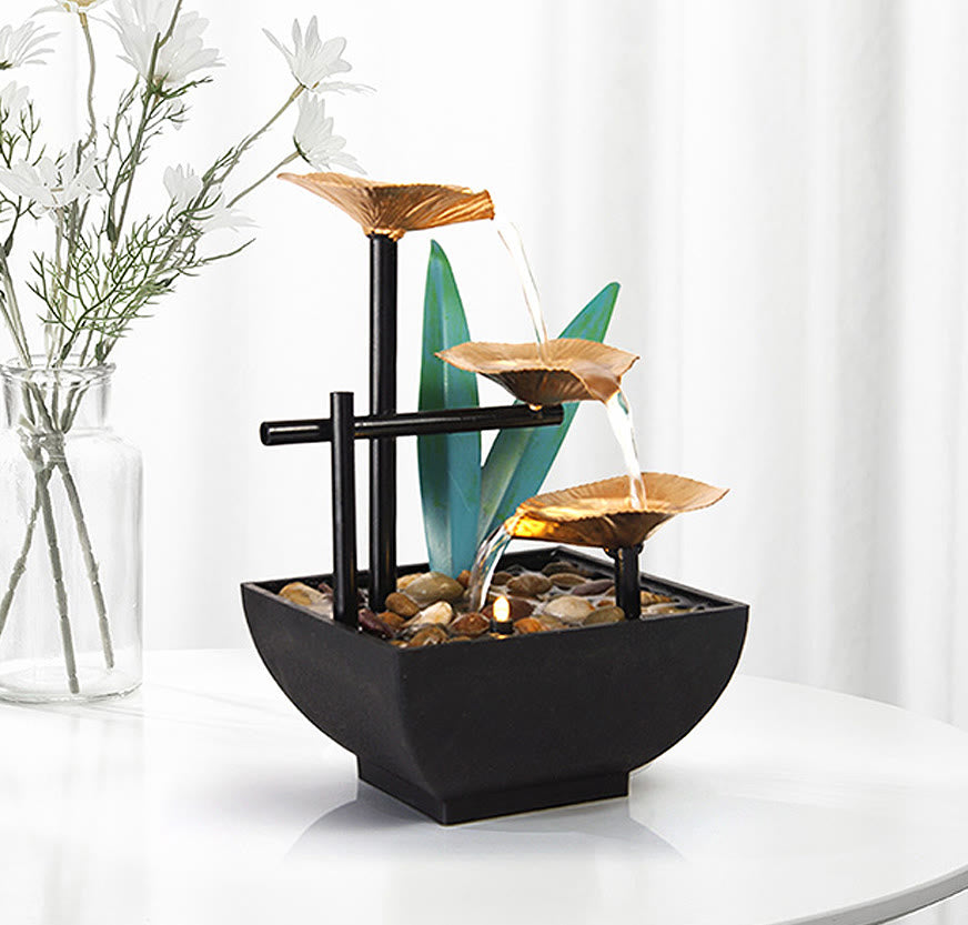 Fontaine cascade Lotus à trois niveaux | Décoration de table zen