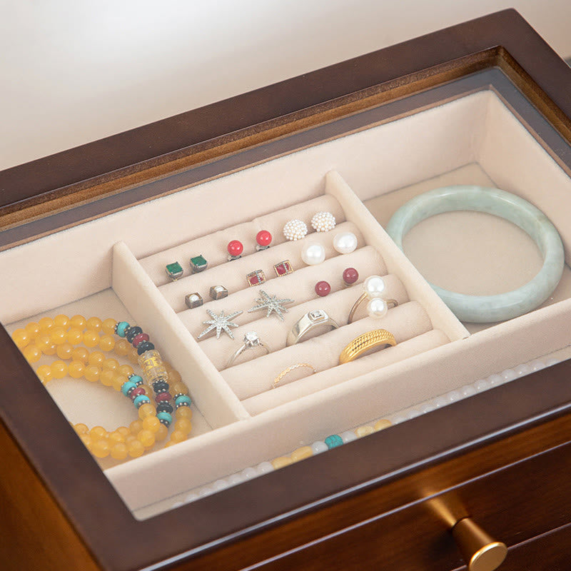 Coffret à bijoux en bois massif à trois niveaux avec tiroir | Rangement spirituel