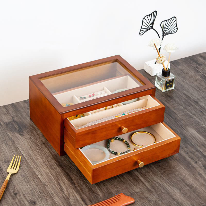 Coffret à bijoux en bois massif à trois niveaux avec tiroir | Rangement spirituel
