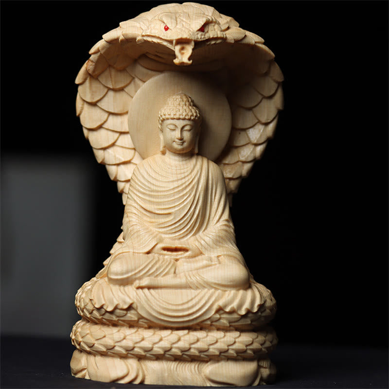 Statue de Bouddha en bois de Thuja Sutchuenensis 12 cm Décoration de protection