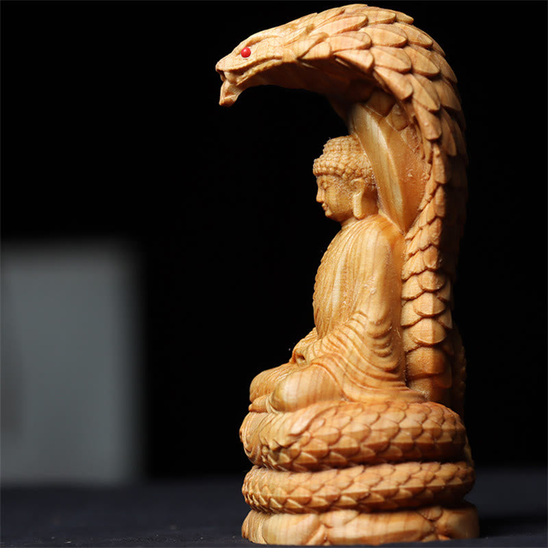 Statue de Bouddha en bois de Thuja Sutchuenensis 12 cm Décoration de protection