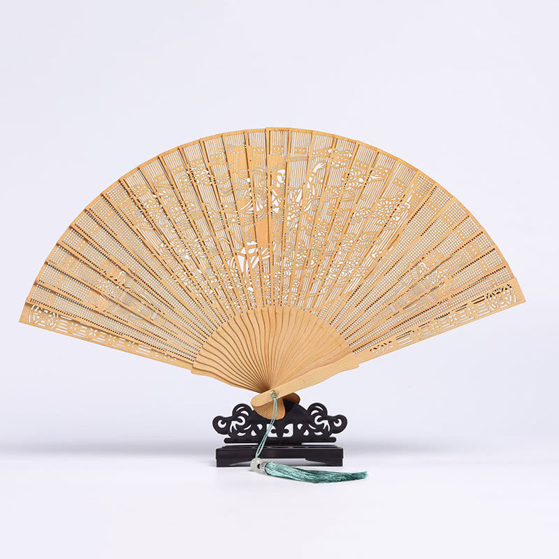 Éventail chinois pliant en bois de Thuja Sutchuenensis, 23 cm, art culturel