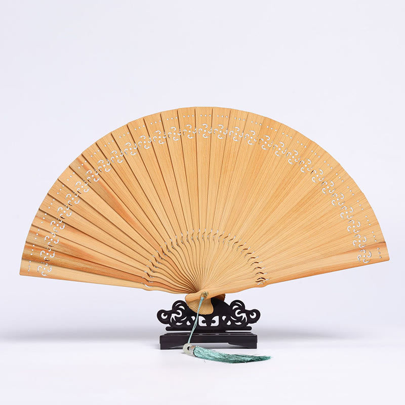 Éventail chinois pliant en bois de Thuja Sutchuenensis, 23 cm, art culturel