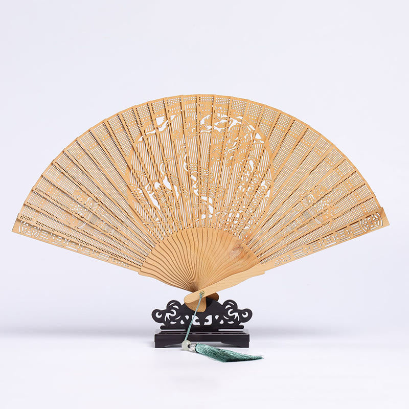 Éventail chinois pliant en bois de Thuja Sutchuenensis, 23 cm, art culturel