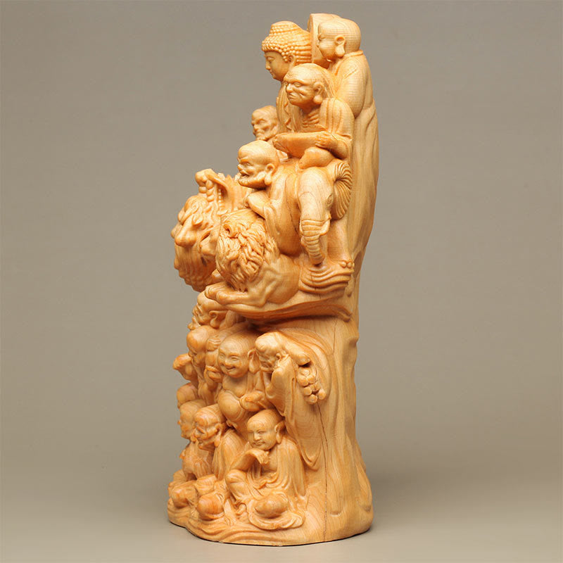 Statue de Bouddha en bois de Thuja Sutchuenensis, dix-huit Arhats