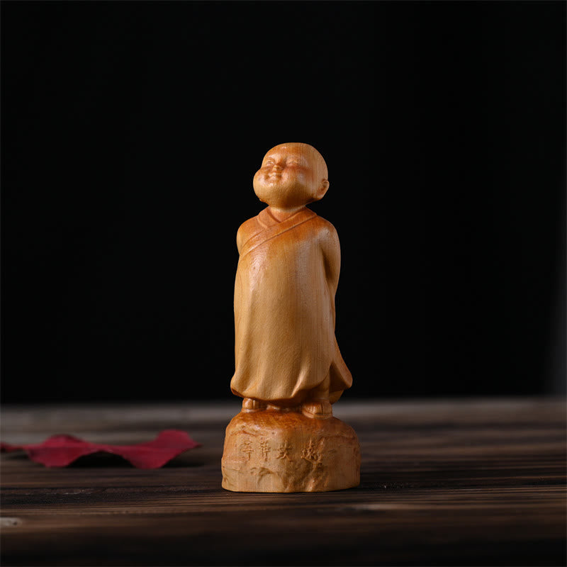 Statue de moine debout en bois de Thuja Sutchuenensis 4 cm Décor optimiste