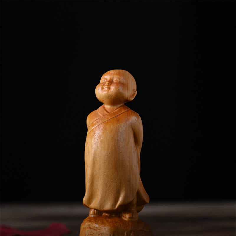 Statue de moine debout en bois de Thuja Sutchuenensis 4 cm Décor optimiste