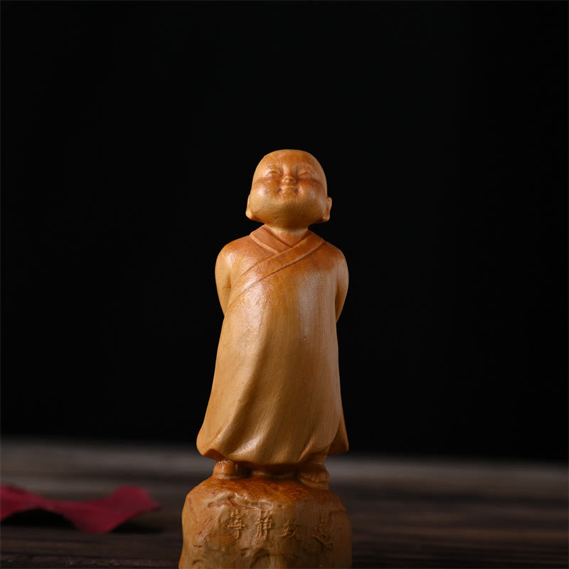 Statue de moine debout en bois de Thuja Sutchuenensis 4 cm Décor optimiste