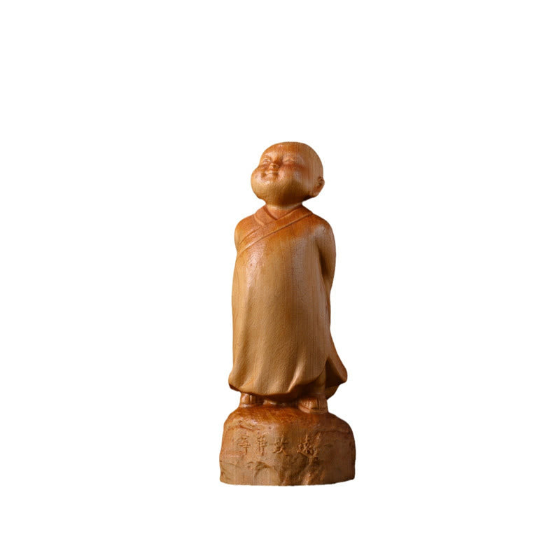 Statue de moine debout en bois de Thuja Sutchuenensis 4 cm Décor optimiste