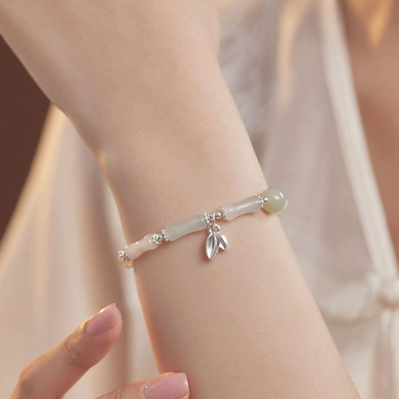 Bracelet porte-bonheur en jade et bambou Tianshan | 14-16 cm pour femme