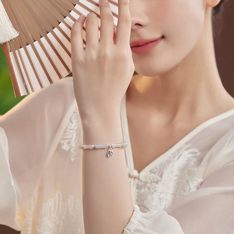 Bracelet porte-bonheur en jade et bambou Tianshan | 14-16 cm pour femme