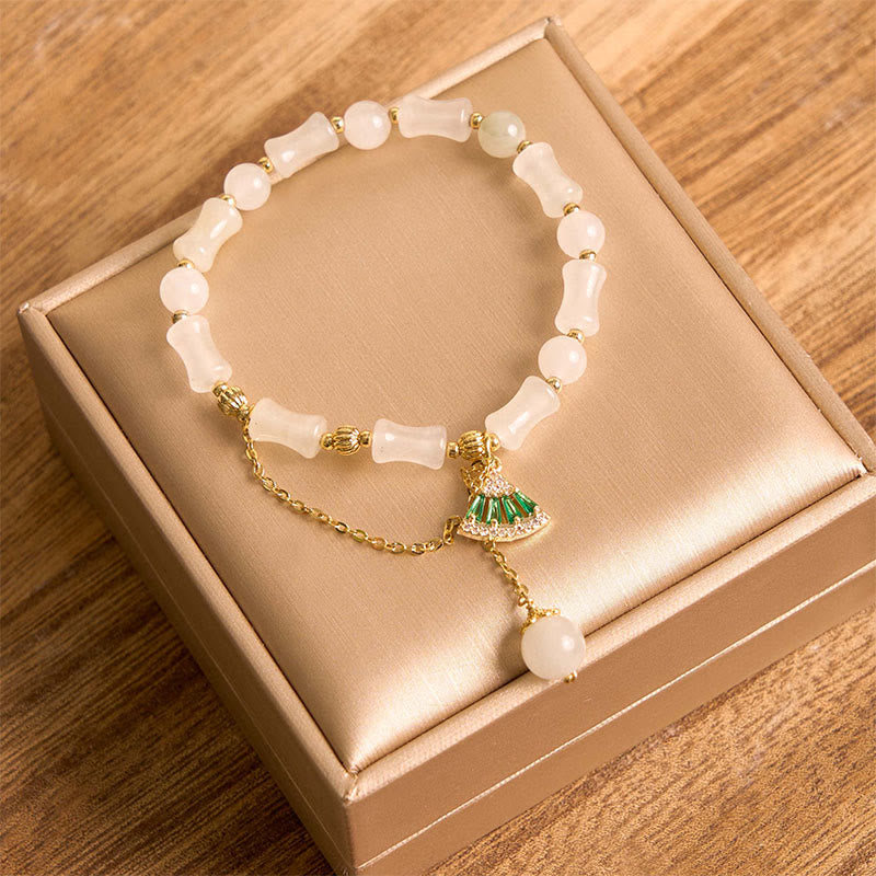 Bracelet porte-bonheur en bambou et jade blanc de Tianshan