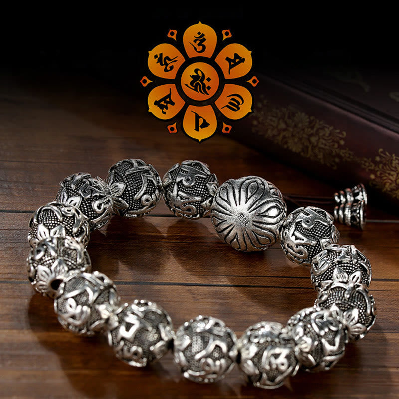 Bracelet tibétain en alliage Om Mani Padme Hum - Perles de mantra spirituel