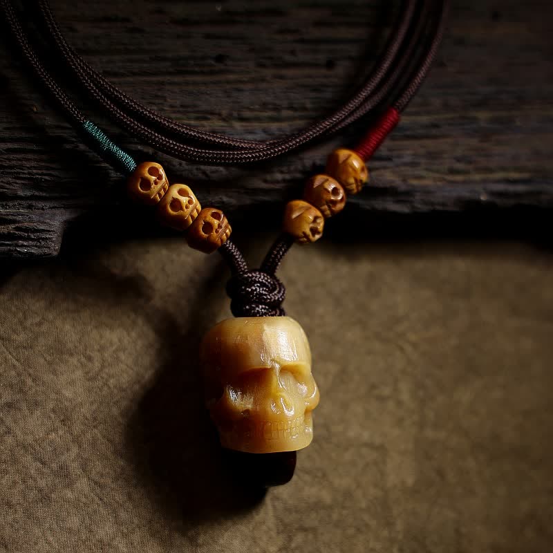 Collier de protection tibétain en os de chameau, crâne, 50 cm, unisexe