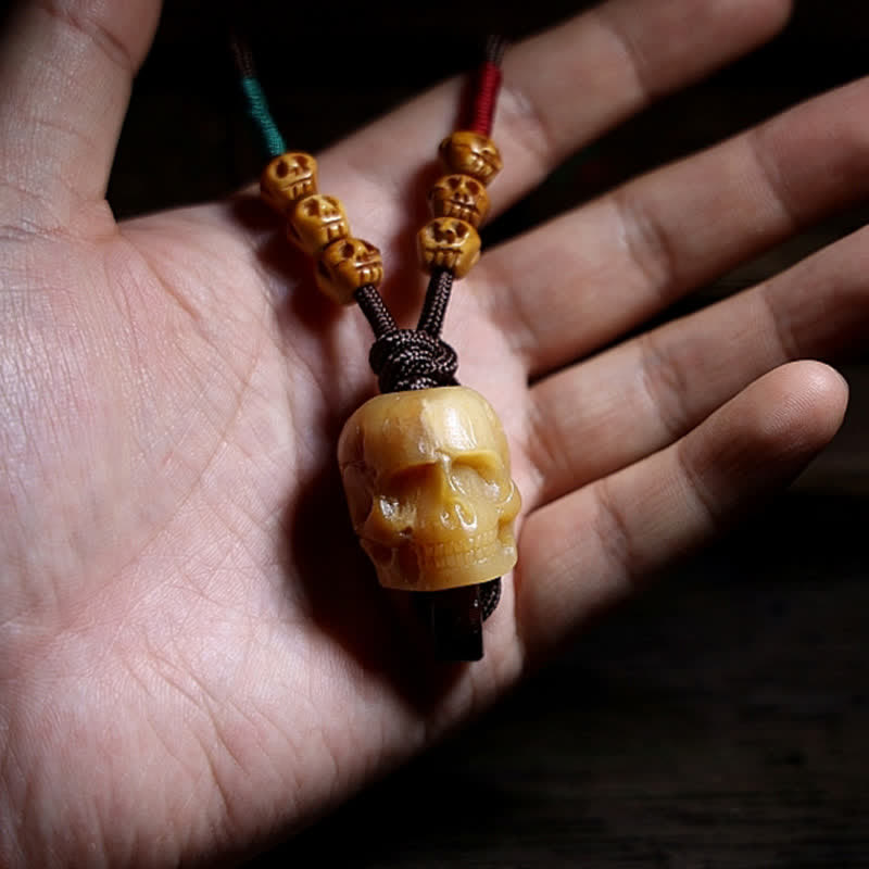 Collier de protection tibétain en os de chameau, crâne, 50 cm, unisexe