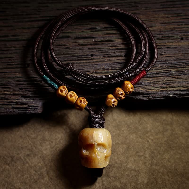 Collier de protection tibétain en os de chameau, crâne, 50 cm, unisexe