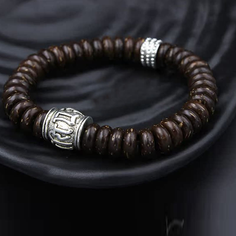 Bracelet tibétain en coquille de noix de coco Om Mani Padme Hum 14-16 cm