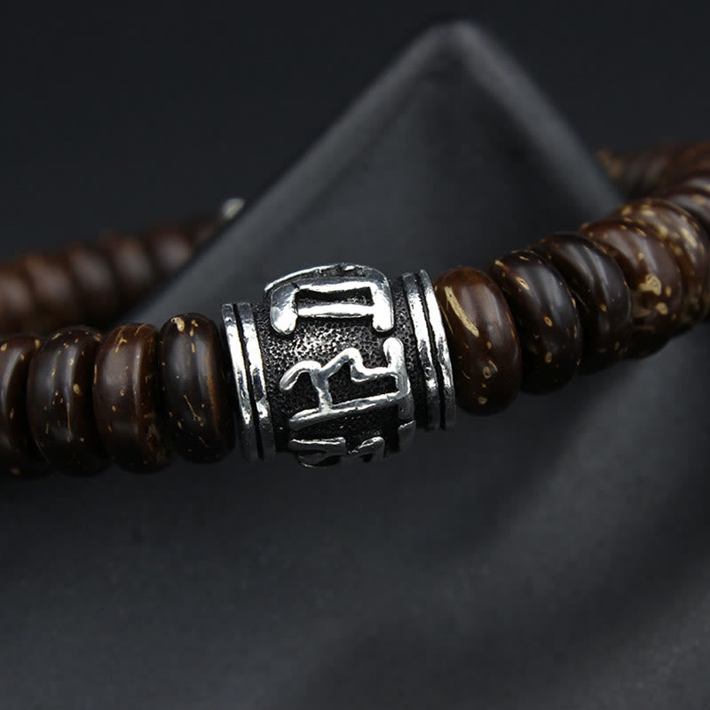 Bracelet tibétain en coquille de noix de coco Om Mani Padme Hum 14-16 cm