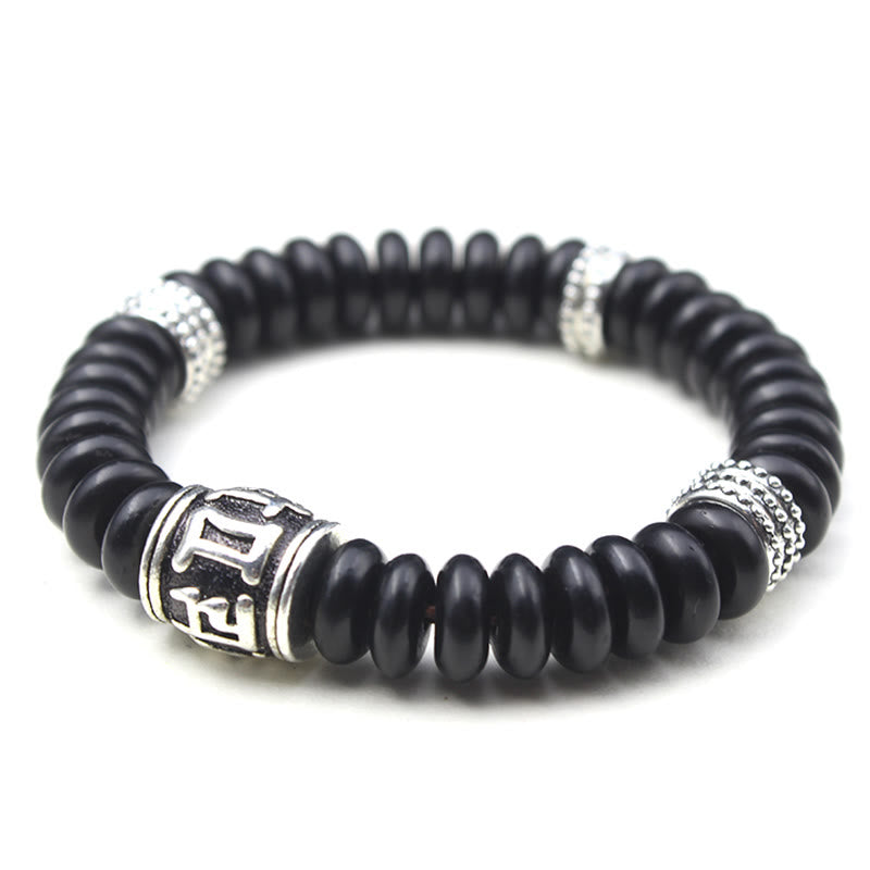 Bracelet tibétain en coquille de noix de coco Om Mani Padme Hum 14-16 cm