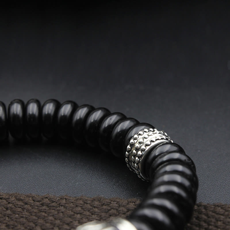 Bracelet tibétain en coquille de noix de coco Om Mani Padme Hum 14-16 cm