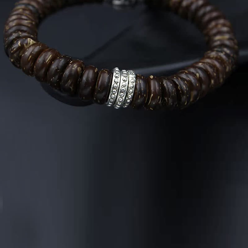 Bracelet tibétain en coquille de noix de coco Om Mani Padme Hum 14-16 cm