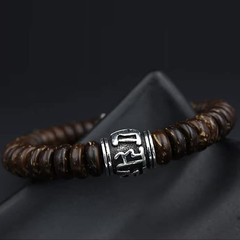 Bracelet tibétain en coquille de noix de coco Om Mani Padme Hum 14-16 cm