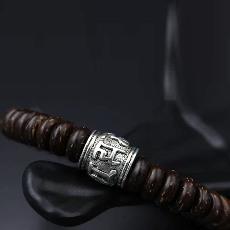 Bracelet tibétain en coquille de noix de coco Om Mani Padme Hum 14-16 cm