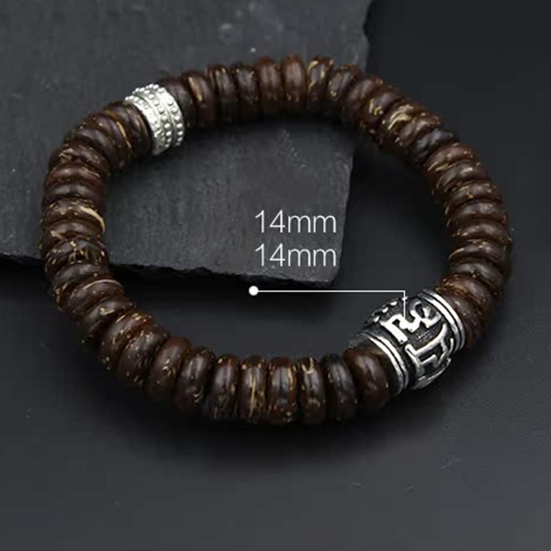 Bracelet tibétain en coquille de noix de coco Om Mani Padme Hum 14-16 cm