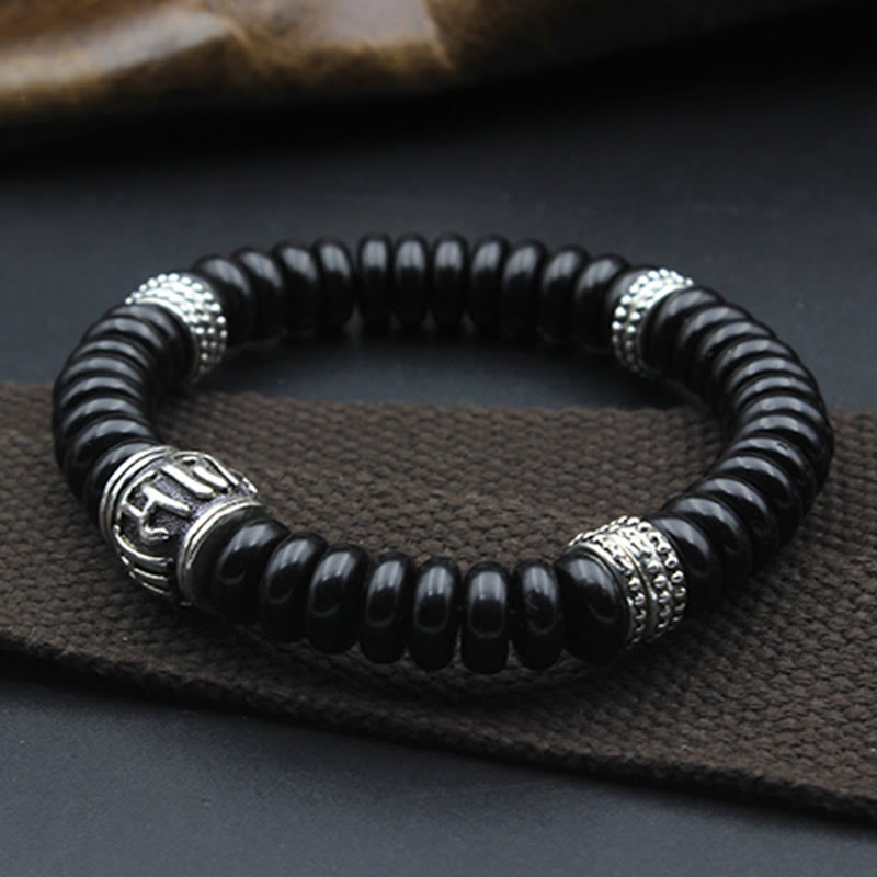 Bracelet tibétain en coquille de noix de coco Om Mani Padme Hum 14-16 cm