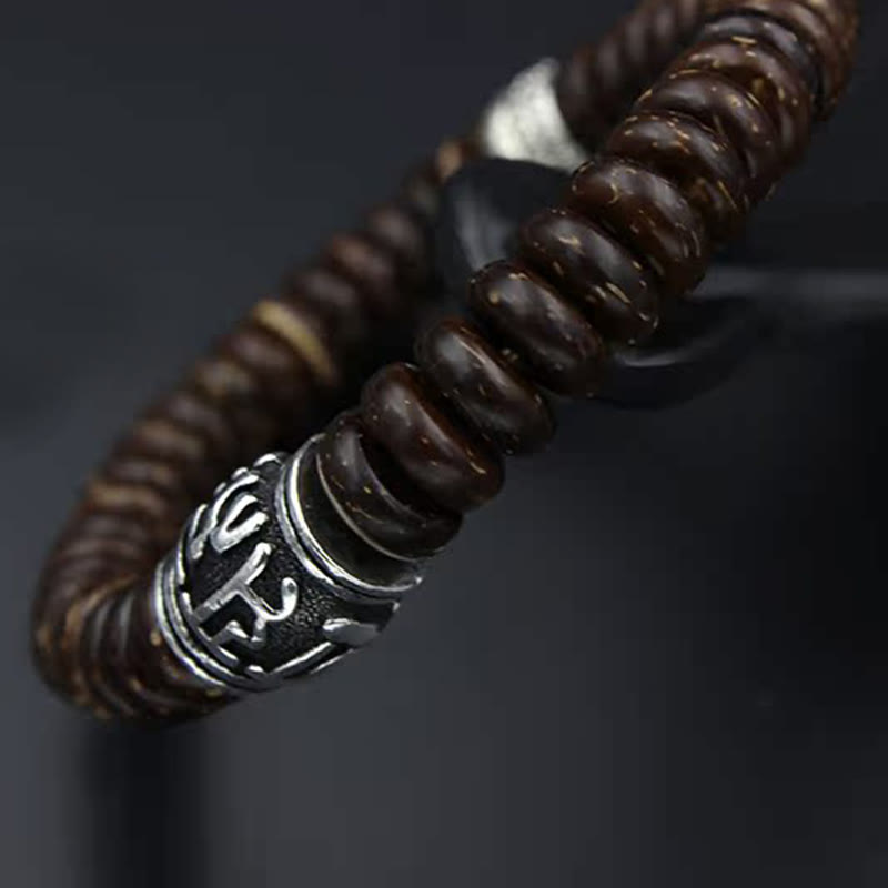 Bracelet tibétain en coquille de noix de coco Om Mani Padme Hum 14-16 cm