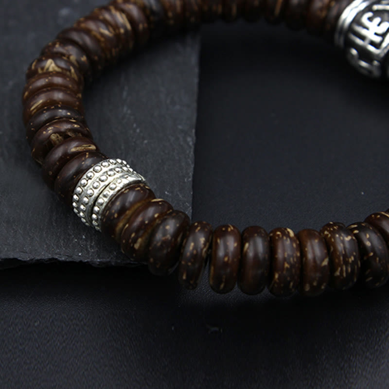 Bracelet tibétain en coquille de noix de coco Om Mani Padme Hum 14-16 cm