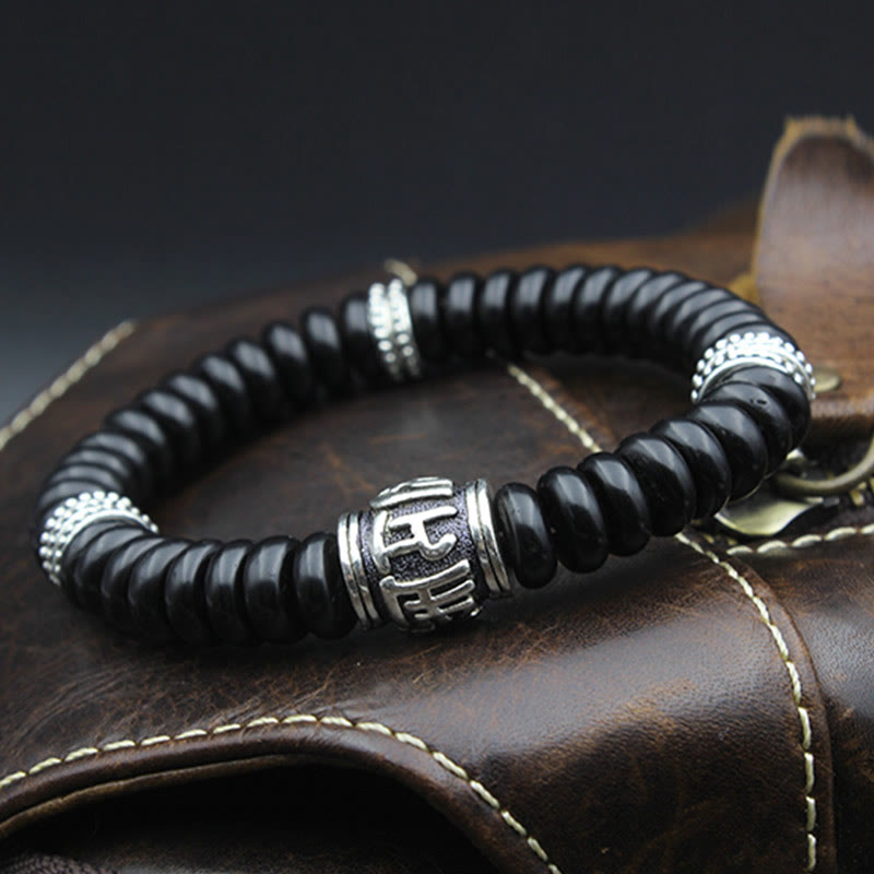 Bracelet tibétain en coquille de noix de coco Om Mani Padme Hum 14-16 cm