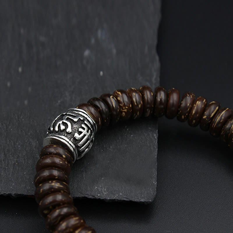 Bracelet tibétain en coquille de noix de coco Om Mani Padme Hum 14-16 cm