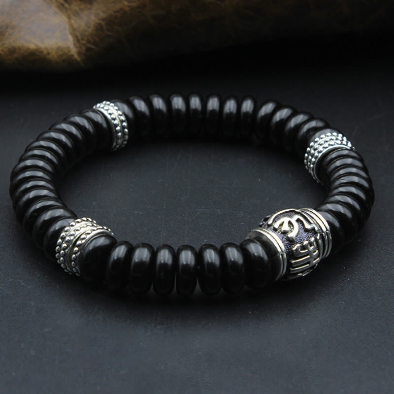 Bracelet tibétain en coquille de noix de coco Om Mani Padme Hum 14-16 cm