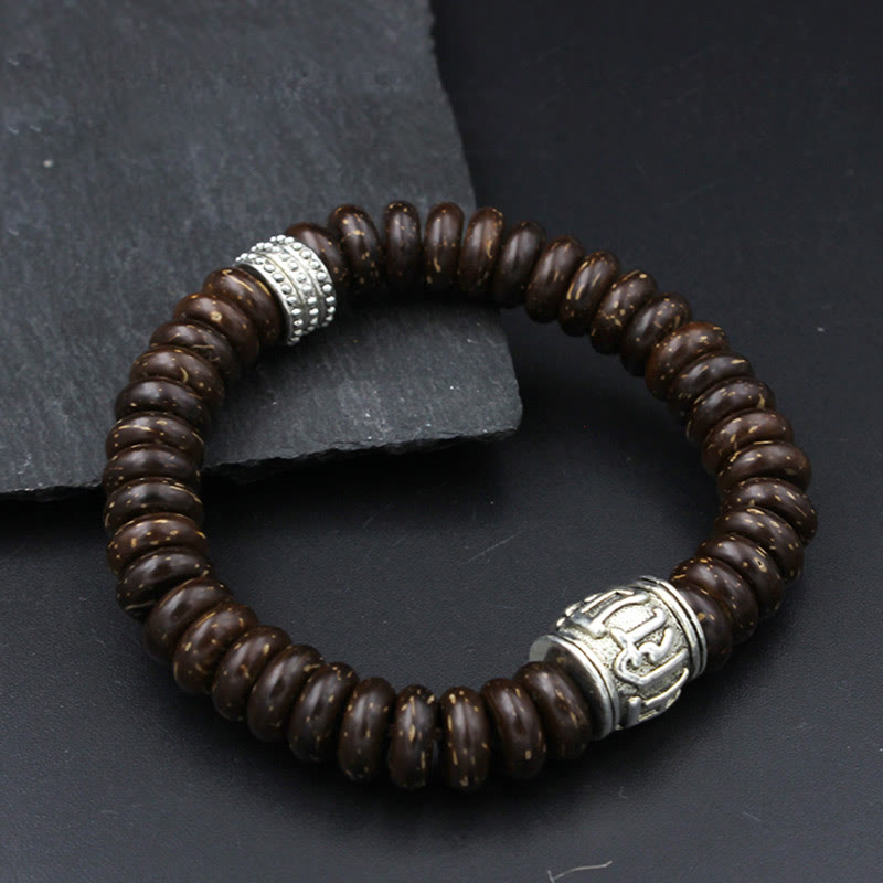 Bracelet tibétain en coquille de noix de coco Om Mani Padme Hum 14-16 cm