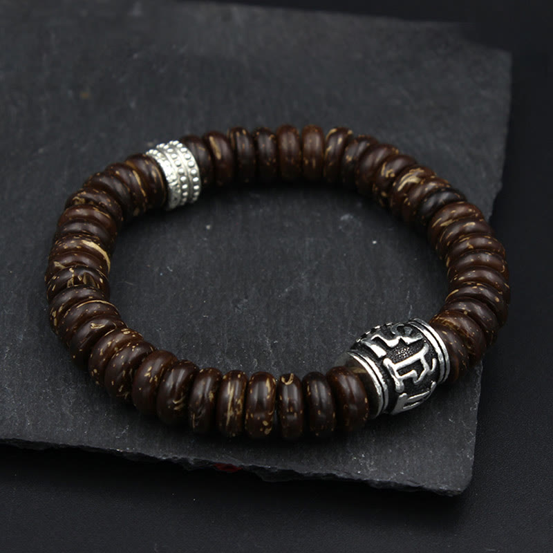 Bracelet tibétain en coquille de noix de coco Om Mani Padme Hum 14-16 cm
