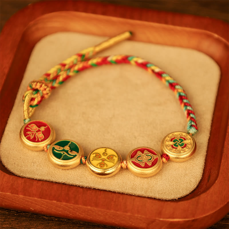 Bracelet tibétain porte-bonheur des cinq dieux de la richesse | Amulette de prospérité