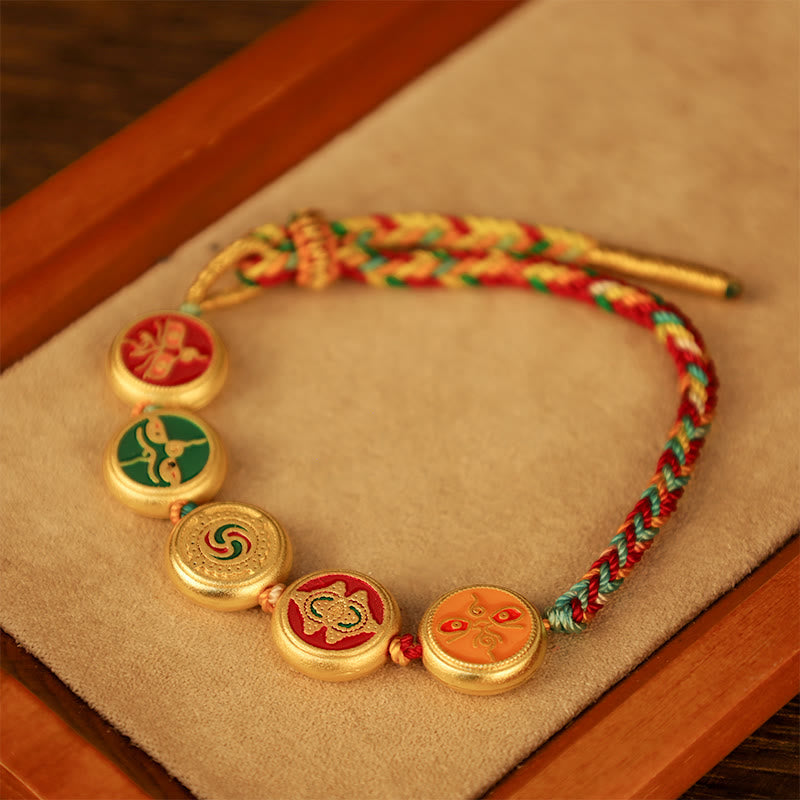 Bracelet tibétain porte-bonheur des cinq dieux de la richesse | Amulette de prospérité