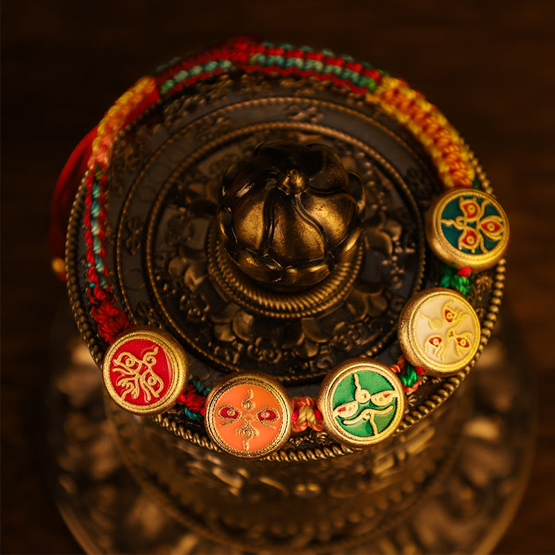 Bracelet tibétain porte-bonheur des cinq dieux de la richesse | Amulette de prospérité