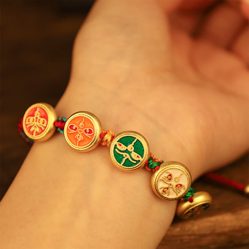 Bracelet tibétain porte-bonheur des cinq dieux de la richesse | Amulette de prospérité