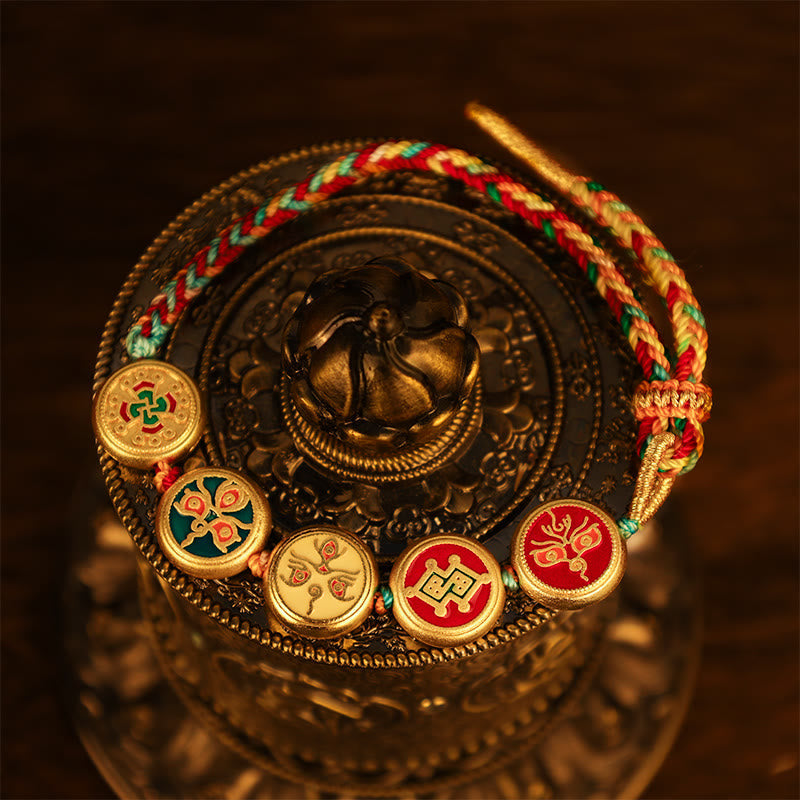 Bracelet tibétain porte-bonheur des cinq dieux de la richesse | Amulette de prospérité