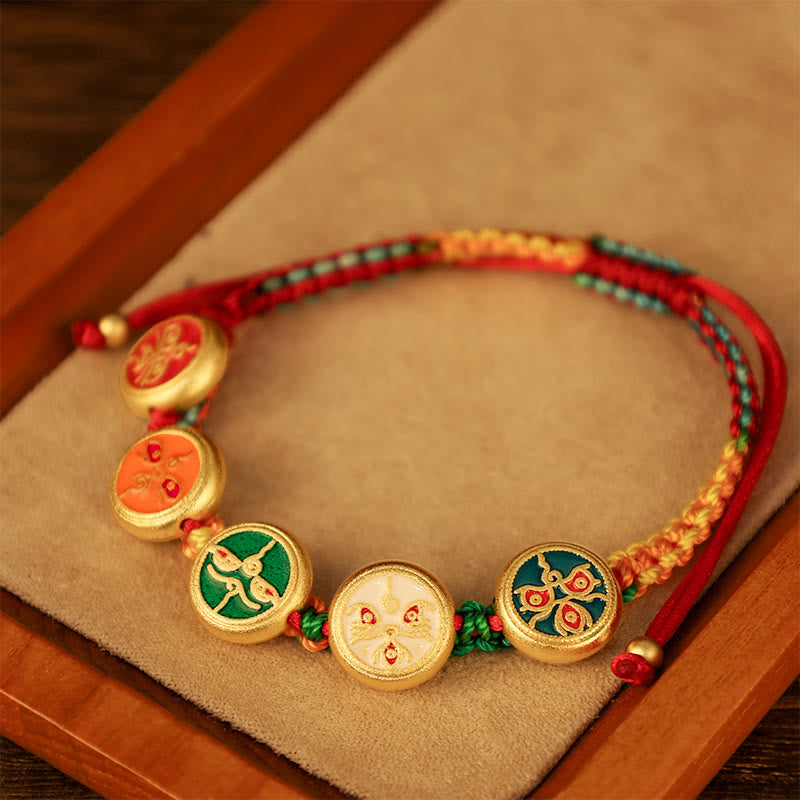 Bracelet tibétain porte-bonheur des cinq dieux de la richesse | Amulette de prospérité