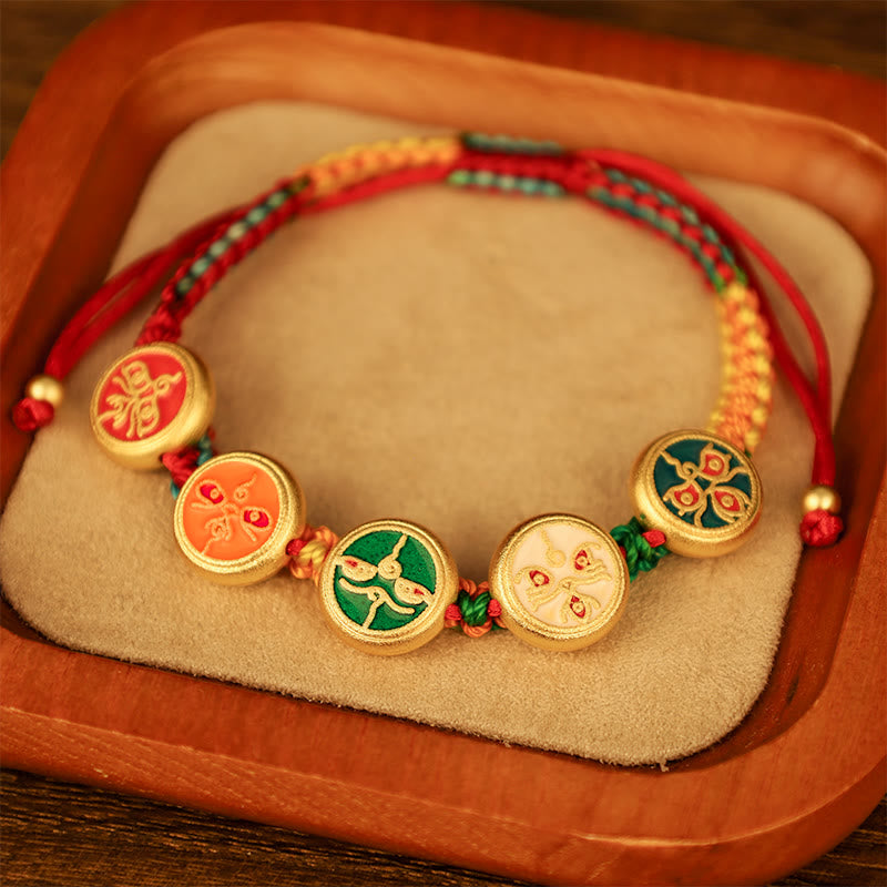 Bracelet tibétain porte-bonheur des cinq dieux de la richesse | Amulette de prospérité