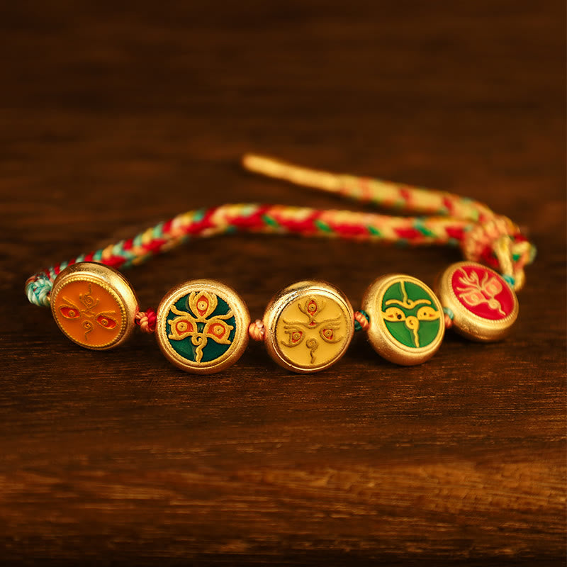 Bracelet tibétain porte-bonheur des cinq dieux de la richesse | Amulette de prospérité